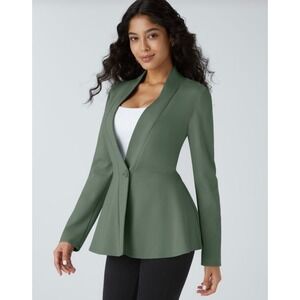 Halara Moss Green Peplum Blazer Shawl Collar Single Button Stretch Knit Jacket